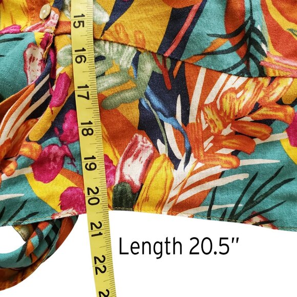 Panama Jack Tropical Print Linen Blend Long Sleeve Tie Front Button Down Shirt M - Picture 9 of 14